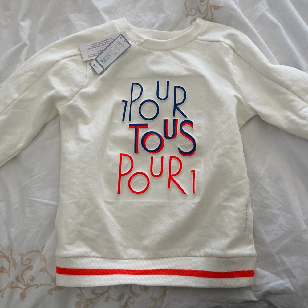 Jacadi Kids Sweatshirt Cream with Red and Blue Slogan NWT